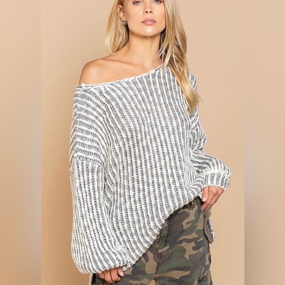 POL - NWT - Oversized, Open Back, Striped Sweater